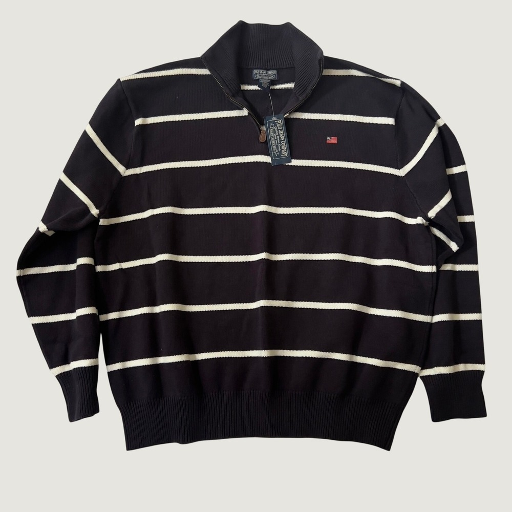 Polo Jeans Co Ralph Lauren Quarter Zip Sweater Navy Striped XXXL